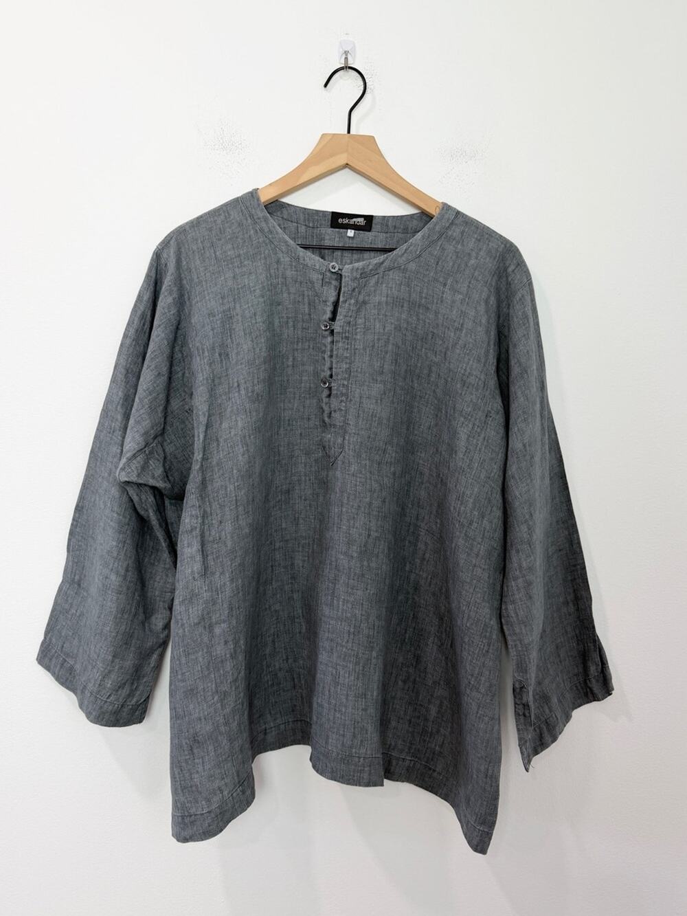 Eskandar 100% Linen Popover Women’s Blouse Blue Size 1 10 12